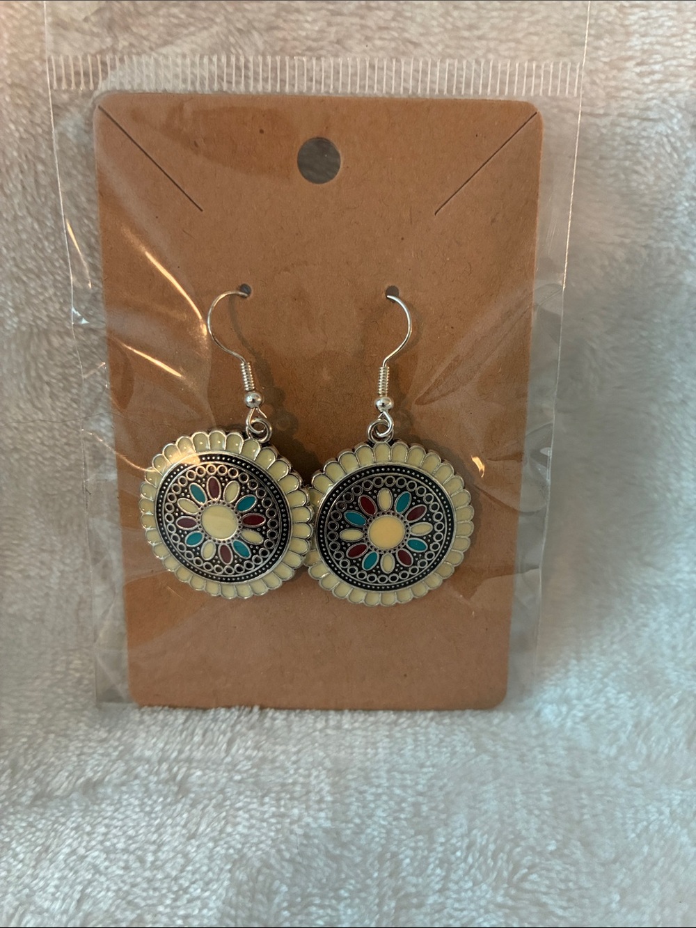 Multicolor Floral Drop Earrings with Cream Center